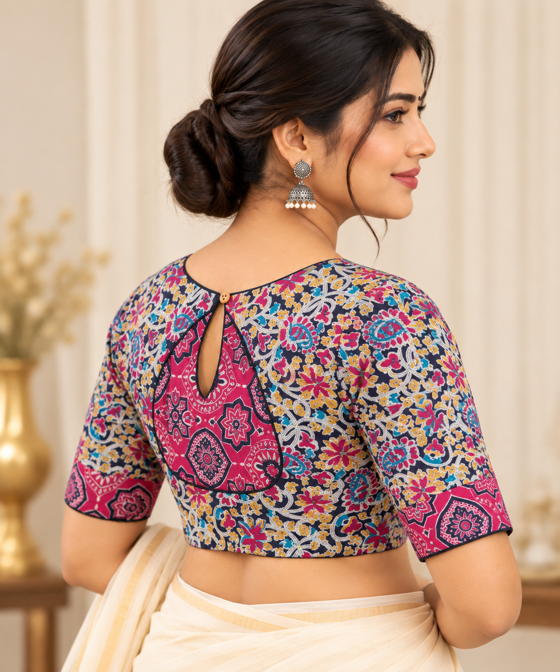 Kalamkari Floral Block Printed Artisan Blouse Thumbnail